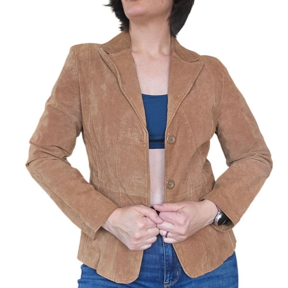Vintage Hypo Active Light Brown Suede Leather Blazer Jacket Women's Size Large
